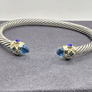 David Yurman Renaissance 5 mm Cable Blue topaz 14 K yellow gold and Silver SMALL